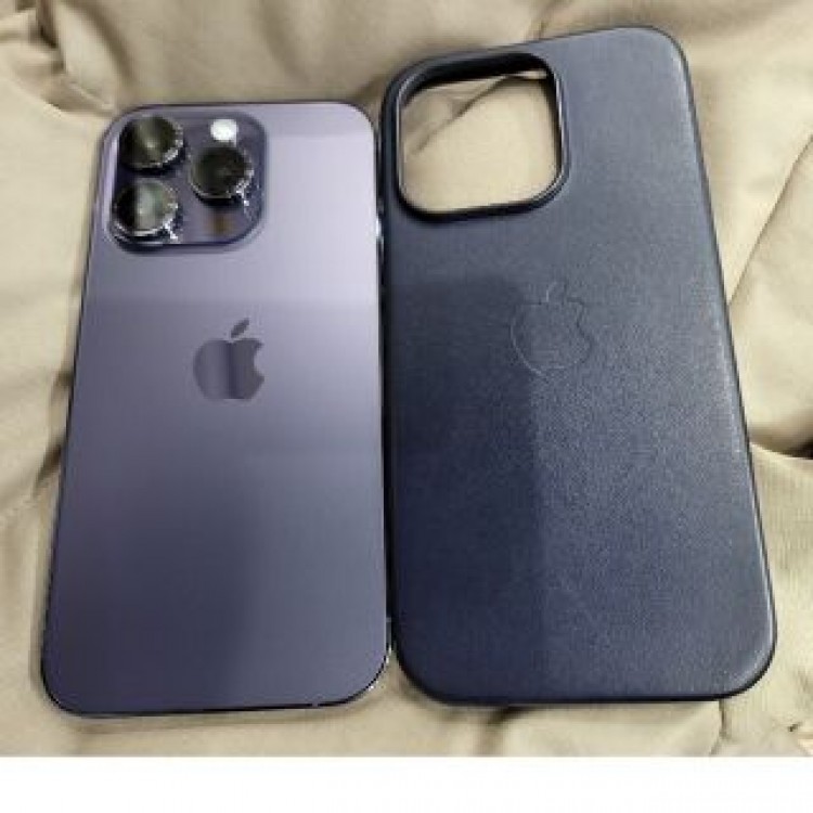 iPhone14Pro　256GB　パープル　純正レザーケース付き　フィルム付き