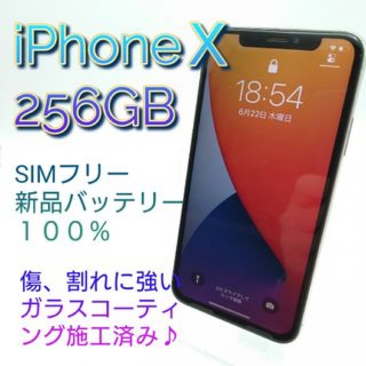 ＃9　美品　iPhoneＸ　256GB　SIMフリー　新品バッテリー